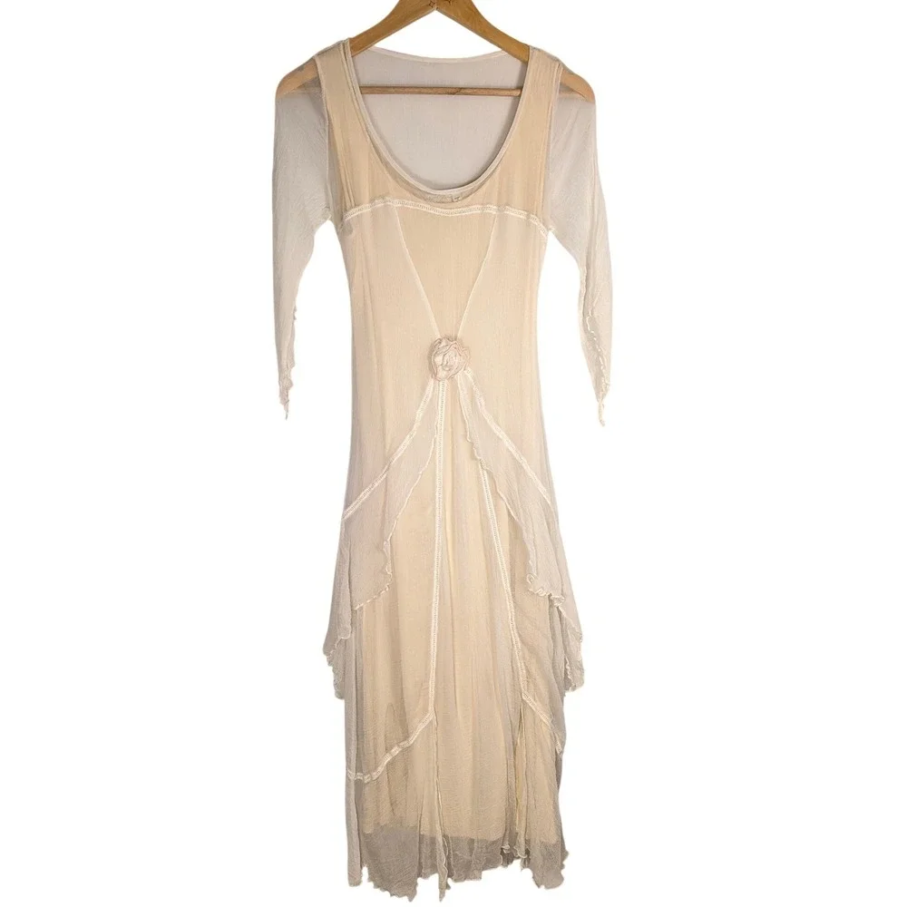 Age of Love by Nataya Great Gatsby Party Dress Cream Lace Up Back Tiered Dress L